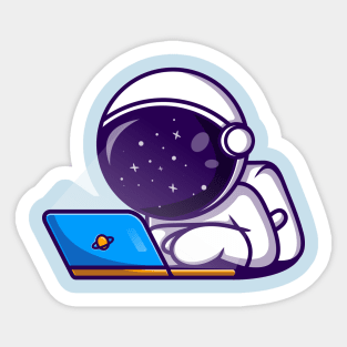 Cute Astronaut Working On Laptop Cartoon Sticker